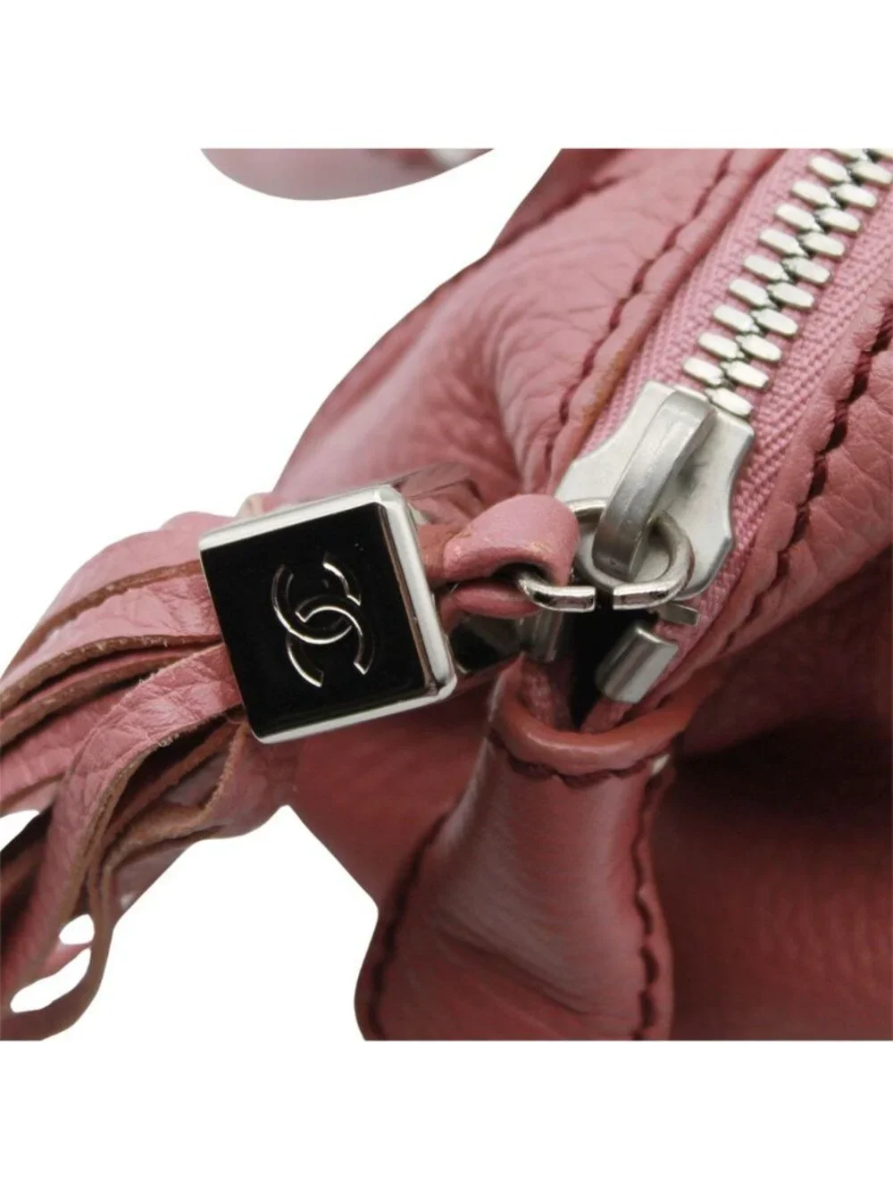 Chanel Bag Handbag Leather Pink Silver Tassel Faux Mini